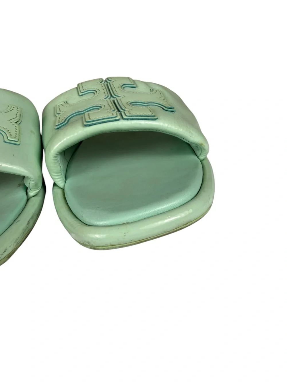 Tory Burch Double T Sport Slide Sandals Caribbean Blue Sz 9.5
